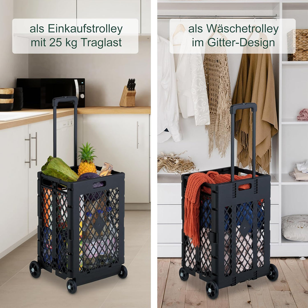 Relaxdays Einkaufstrolley klappbar, Einkaufskorb mit Rollen, bis 25 kg, Teleskopgriff, Gitter, hohe