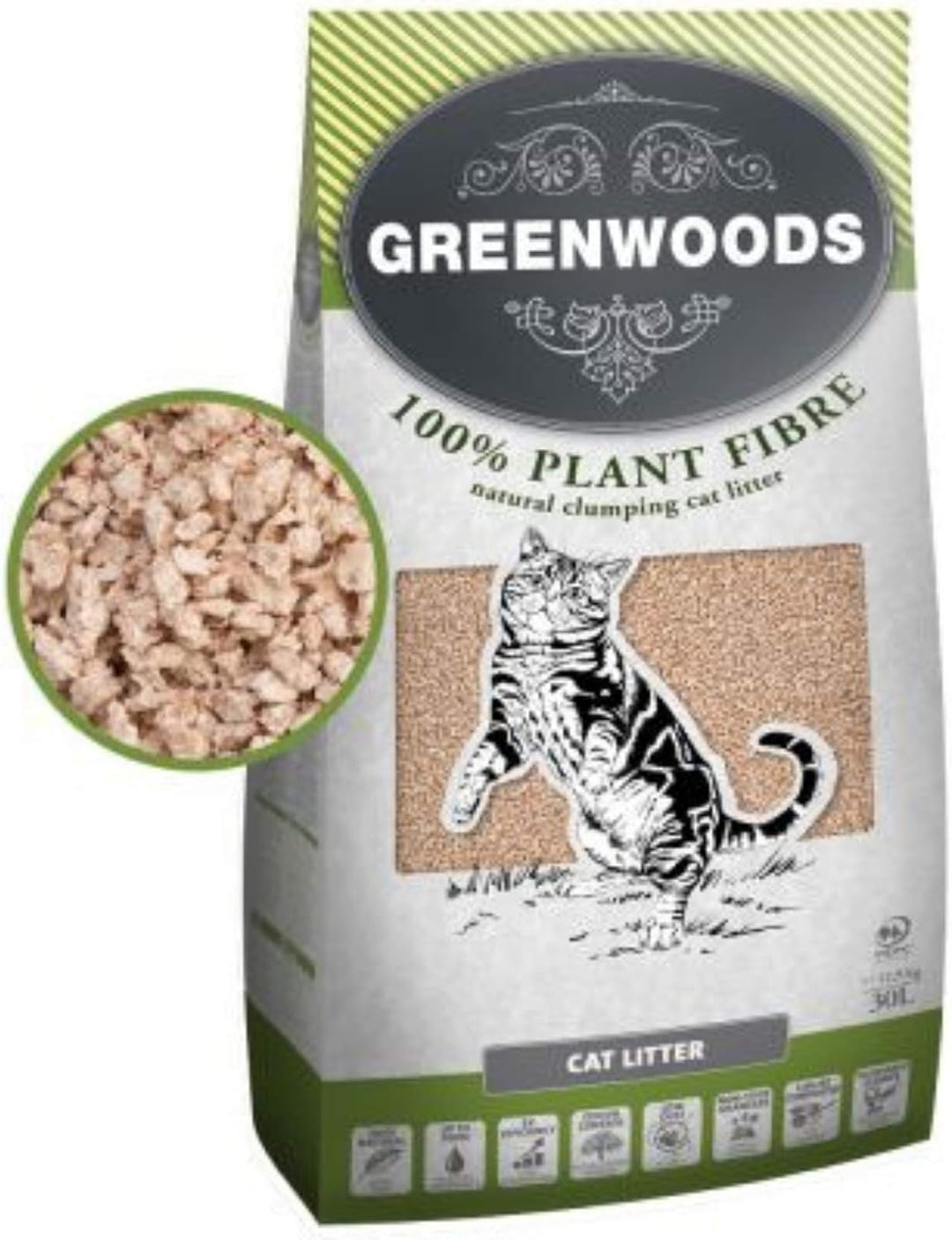 Greenwoods Katzenstreu, klumpend, 30 l, 100 % natürlich, biologisch abbaubar, mit natürlichem Holzdu