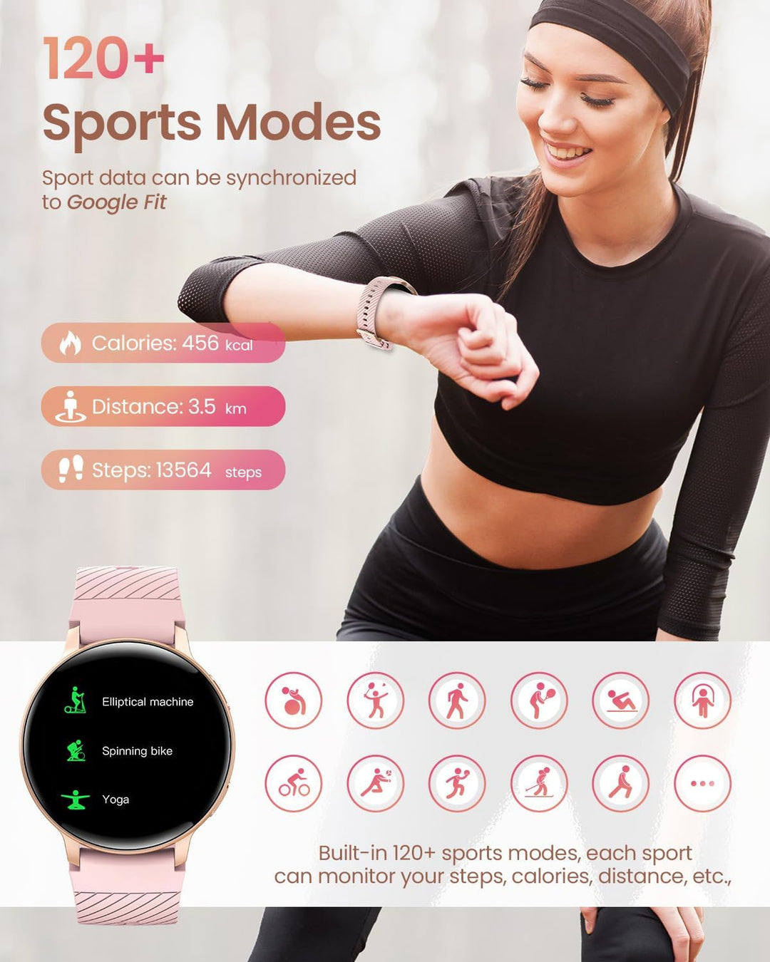 HASAKEI Smartwatch Damen mit Telefonfunktion, 1,39" HD Touchscreen Fitnessuhr, 120 Sportmodi/Pulsuhr