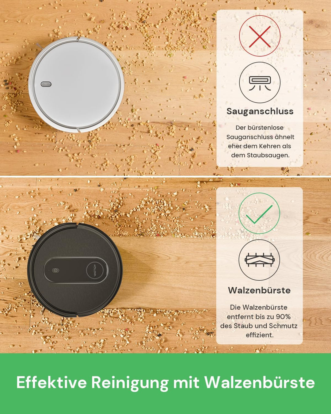 Vactidy Nimble T7 Saugroboter mit Wischfunktion mit 2800Pa Saugkraft, Wischroboter mit 120Min Laufze