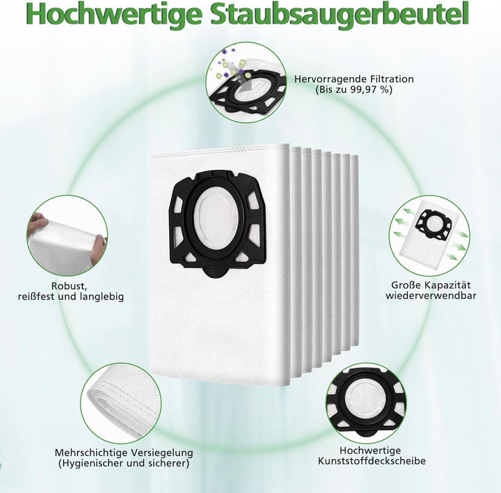 12 Stück KFI 487 Staubsaugerbeutel für Kärcher WD4,WD5,WD6,WD5P,WD6P, MV4, MV5, MV6,für Kärcher 2.86