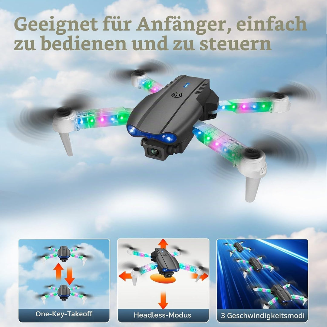 OBEST Drohne mit Kamera 1080P mit LED Lichter für Erwachsene, Faltbar Quadcopter mit WiFi Übertragun