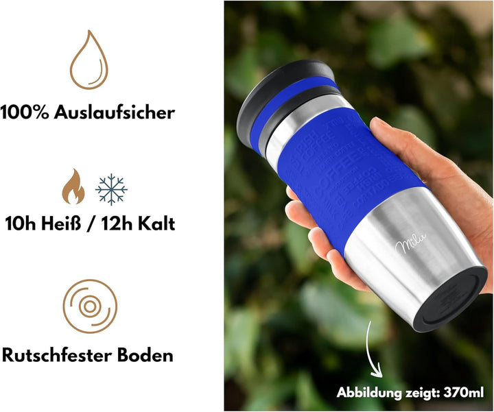Milu Thermobecher Kaffee to go 370ml, 450ml Isolierbecher Kaffeebecher - 100% Auslaufsicher - Trinkb