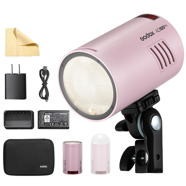 GODOX Pink AD100Pro Kit Strobe Light Photography,100Ws 2.4G Wireless HSS 1/8000s Outdoor Flash Light