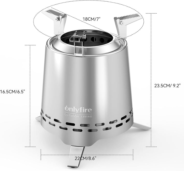 Onlyfire Edelstahl Tischfeuer mit Topfhalter und Tragetasche, Raucharmer Mini Tischkamin für Pellets