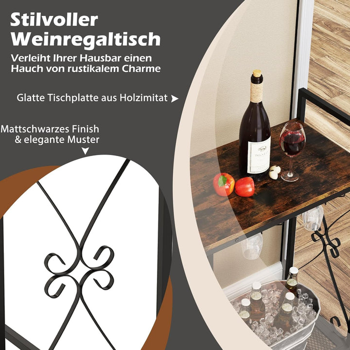 GOPLUS Weinregal für 21 Flaschen, Flaschenregal mit Weinglashalter für 6 Gläser &amp; Gitterregal, freis