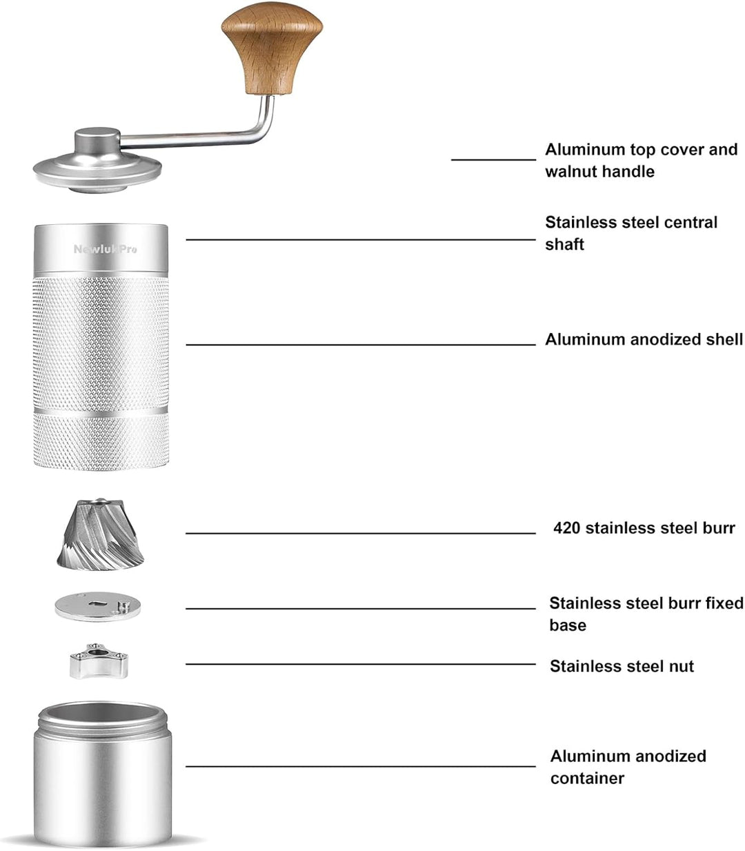 M6 Kaffeemühle Handbuch, Kapazität 25g, Hand Kaffeemühle Sharp Hexagonal Mahlkern, tragbare manuelle
