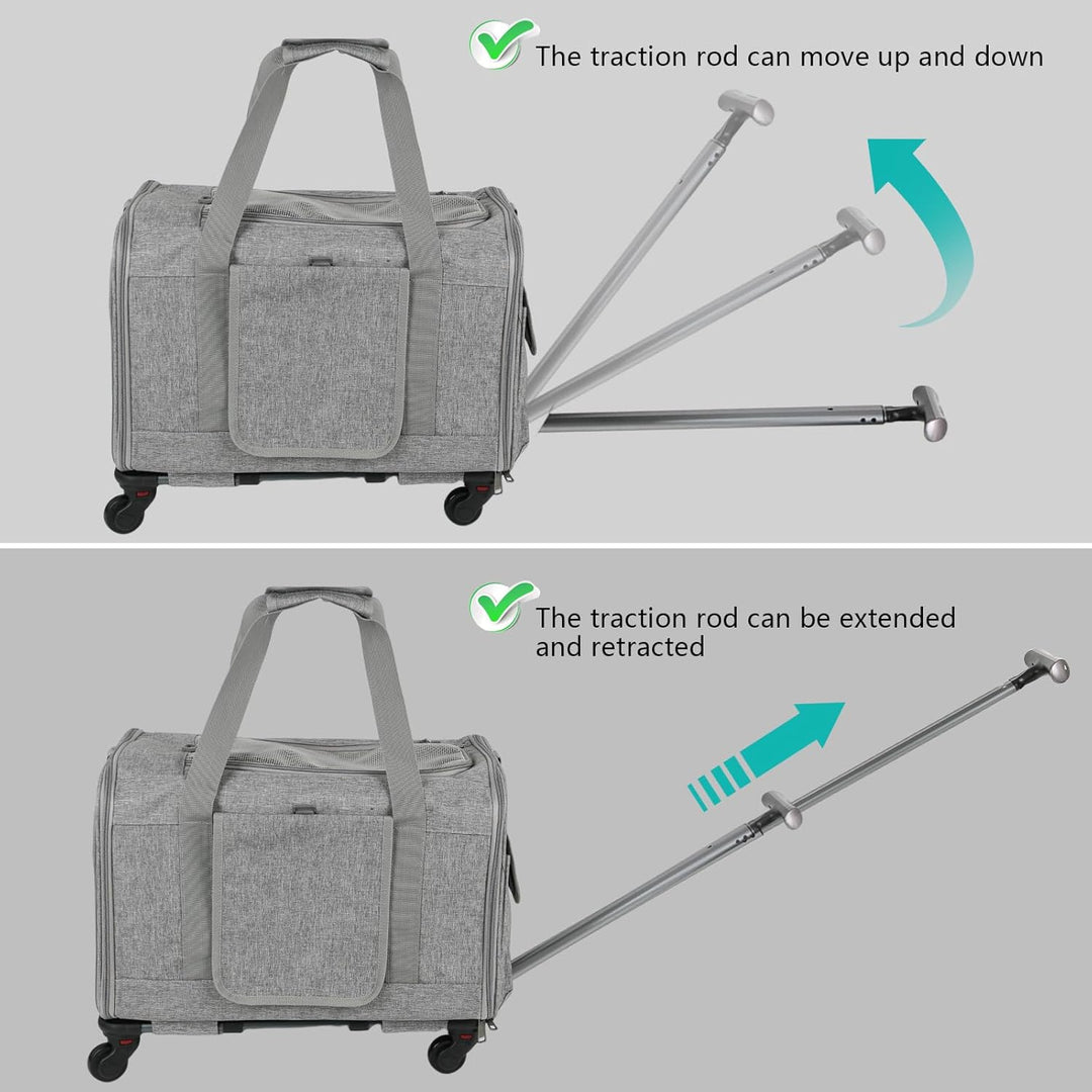 Grosser Katzentransportbox mit Rollen Trolley,Katzentasche Transporttasche für Flugzeug Transportbox