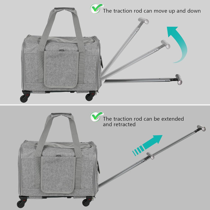 Grosser Katzentransportbox mit Rollen Trolley,Katzentasche Transporttasche für Flugzeug Transportbox