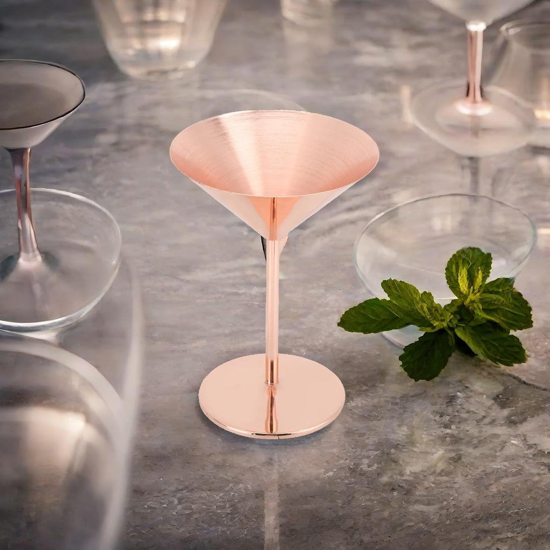 Beufee 2 Stück Metall-Martini-Gläser, Edelstahl-Martini-Gläser, Cocktailgläser, Roségold, Martini-Ke