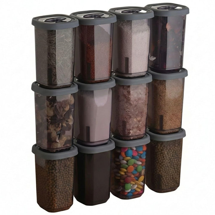 Gewürzbehälter Set 12x350ml Extra Gross - Anthrazit Gewürzdosen mit 360° Drehdeckel, BPA-frei Gewürz
