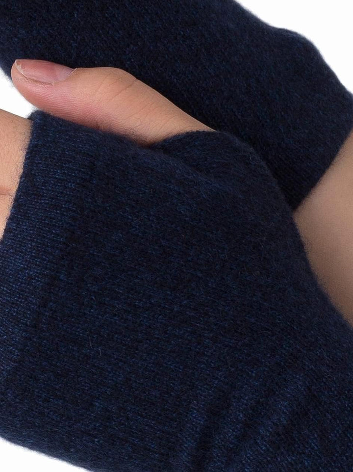 Kaschmir-Wolle Damen Pulswärmer fingerlose Handschuhe Hand-Stulpen 19 cm X 10 cm dunkelblau meliert