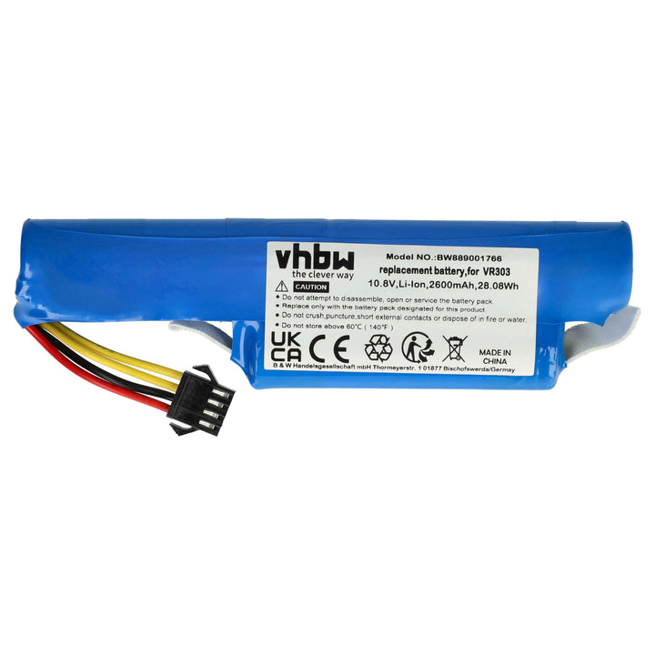 vhbw 1x Akku kompatibel mit Vileda VR 201 PetPro, VR 303 Saugroboter (2600 mAh, 10,8 V, Li-Ion)