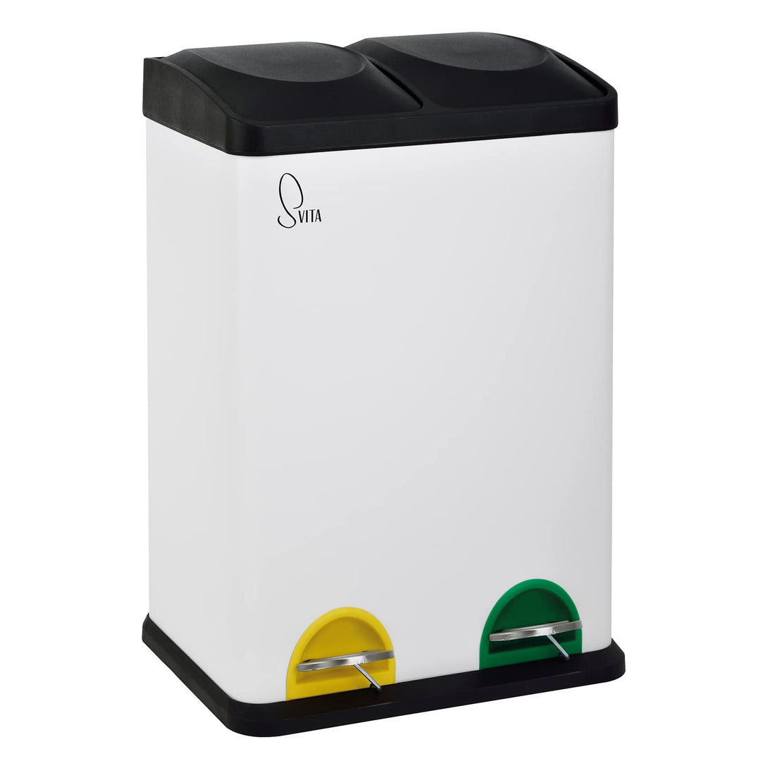 SVITA TC2X20 Küchen-Eimer 40Liter Fassungsvermögen 2x20L Abfalleimer 2er-Mülleimer Mülltrennung Tret