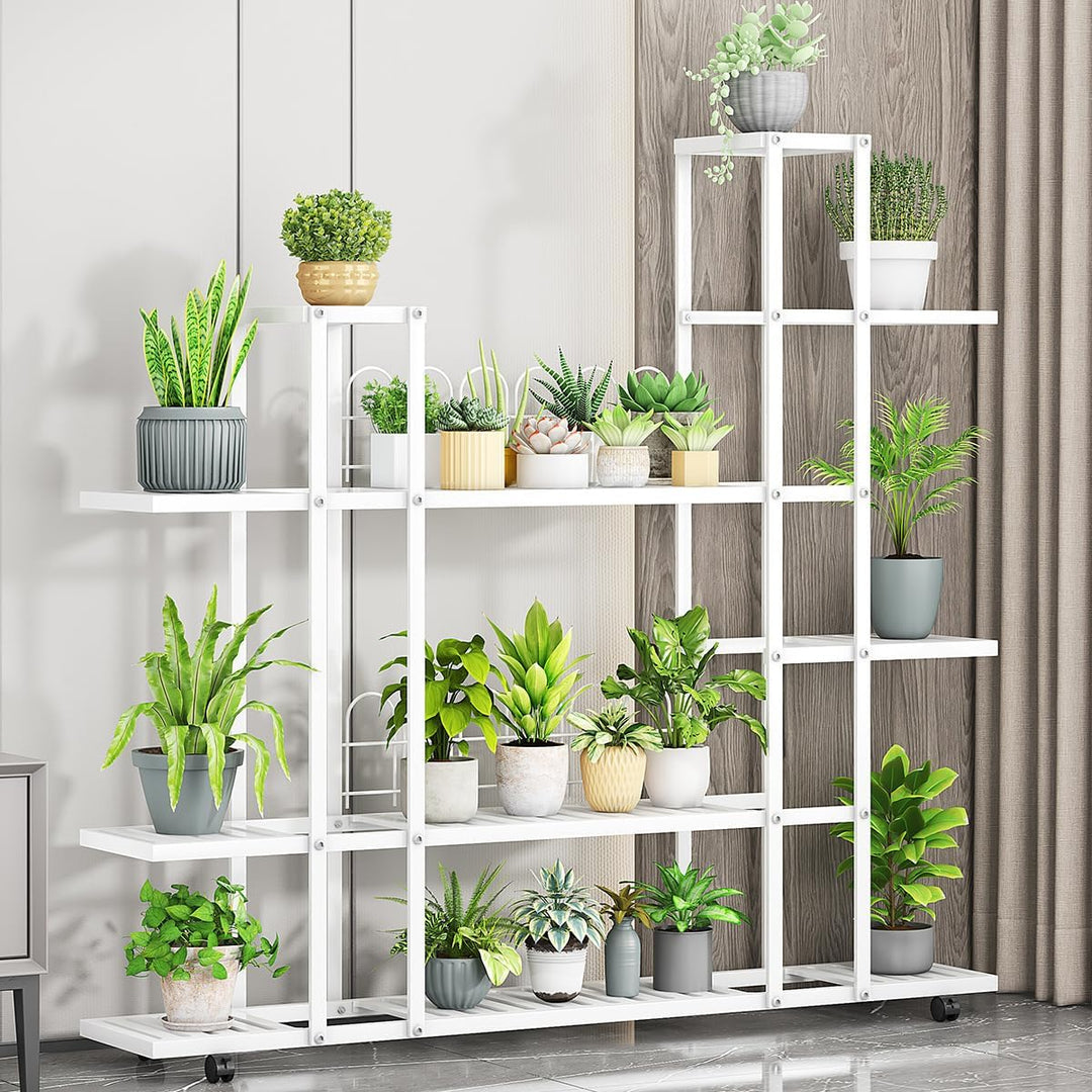 BlumenstäNder Mit Rollen, PflanzenstäNder für Drinnen Und DraussEn, MehrstöCkiges Blumenregal für Zi