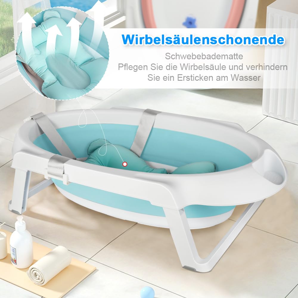 Baby Badewanne Faltbare Babybadewanne, Baby Bathtub Babywanne Wanne Faltbar mit Badewannenhocker, Ru