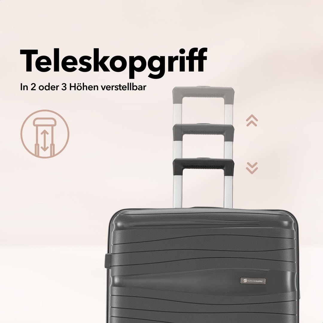 Travel One Koffer 98L – Anthrazit – Hartschalenkoffer gross XL, 4 Rollen, Zahlenschloss, Polypropyle