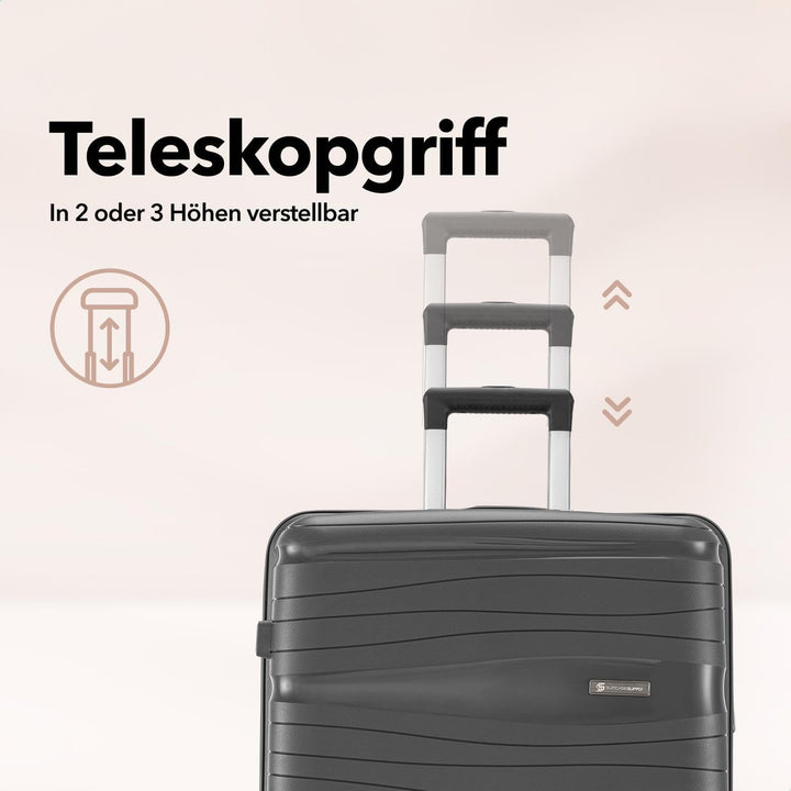 Travel One Kofferset 4-teilig – Anthrazit – Hartschalen Trolley-Set 32/60/98L, Zahlenschloss & 360°
