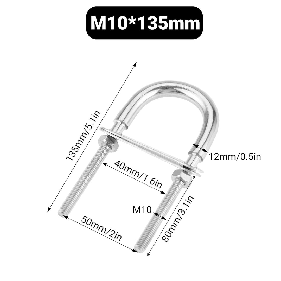 4 Stück U Bolzen, M5 M6 M8 M10 M12 Edelstahl 304 Bügelschraube Gewindebügel mit Mutter Platte M10*13