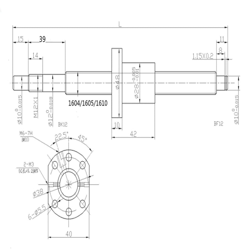 GooEquip SFU1605 Kugelumlaufspindel 350mm mit Halterung für Nema 23 Schrittmotor, BK12 / BF12 Unters