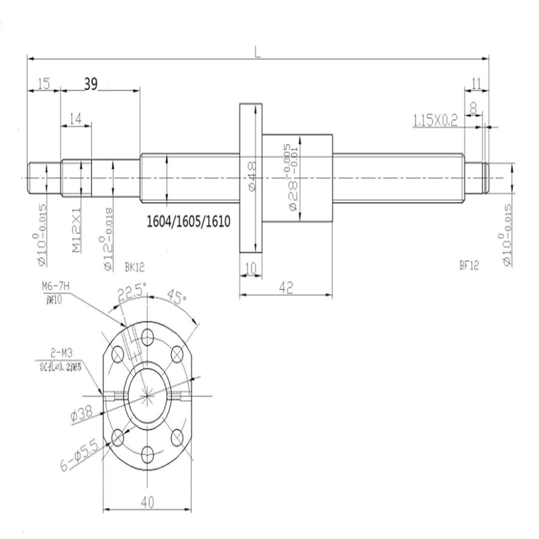 GooEquip SFU1605 Kugelumlaufspindel 250mm mit Halterung für Nema 23 Schrittmotor, BK12 / BF12 Unters