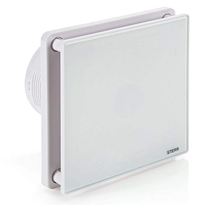 STERR Weisser Badlüfter 100 mm mit HYGROSTAT - Badezimmerventilator - Glasfront - Modernes Aussehen
