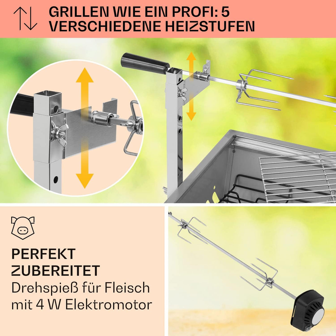 Klarstein 2-in-1 Rotisserie Grill mit Motor, Mini, mit Drehspiess, Elektrischer Spiessgrill für Hähn