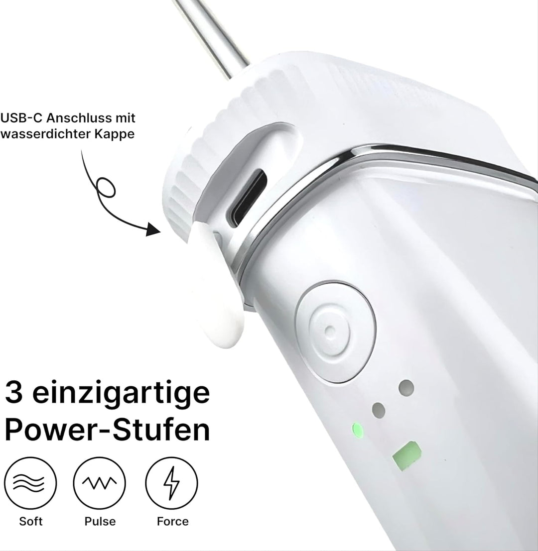 SonicSmile® Sonic Mini Munddusche – Kabellos & kompakt, Teleskop-Design, 4 Aufsätze, Zahnzwischenrau