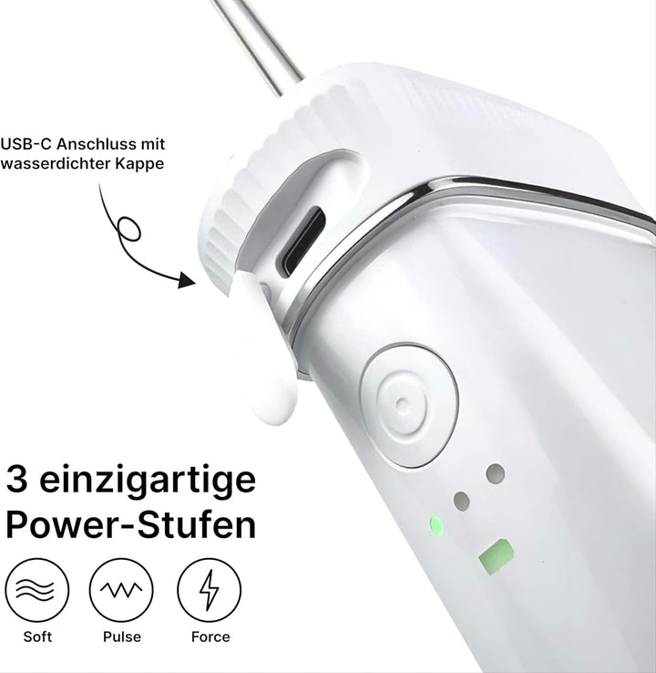 SonicSmile® Sonic Mini Munddusche – Kabellos & kompakt, Teleskop-Design, 4 Aufsätze, Zahnzwischenrau