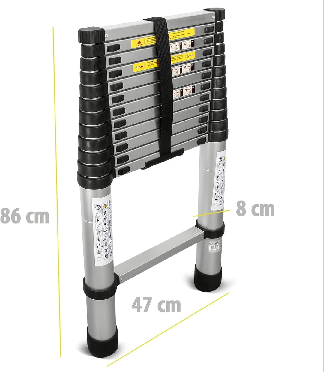 Eaxus® Teleskopleiter 3,8m - DIN EN 131 Aluminium Mehrzweckleiter Ausziehbar mit 13 Stufen, Silber 3