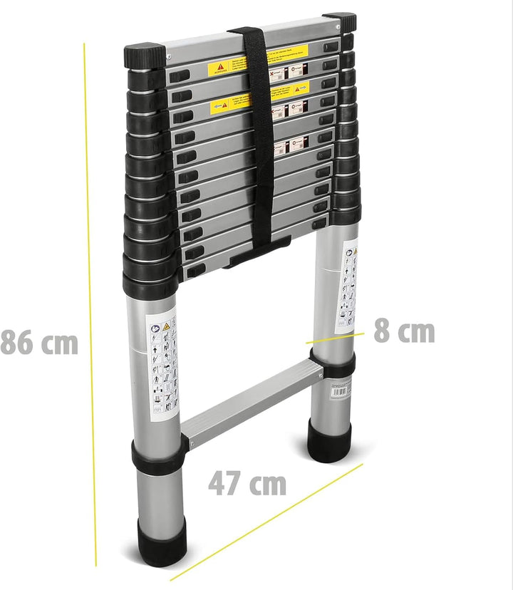 Eaxus® Teleskopleiter 3,8m - DIN EN 131 Aluminium Mehrzweckleiter Ausziehbar mit 13 Stufen, Silber 3
