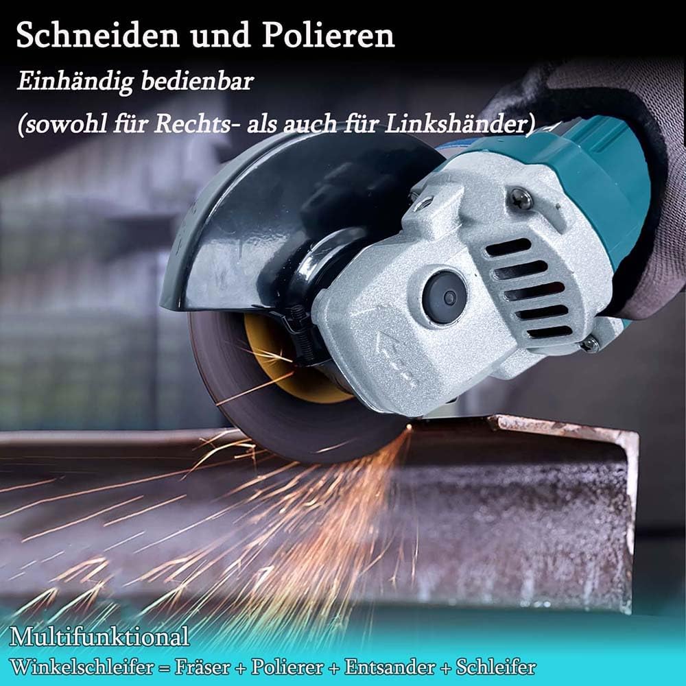 Akku-Winkelschleifer 125 mm, Ersatz für Makita 18V BL1830, Anti-Vibrations-Griff, Brushless, 11000U/