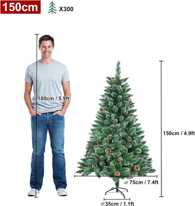 LARS360 150cm Künstlicher Weihnachtsbaum, Christbaum Tannenbaum Grüne PVC mit Schnee-Effekt, Christb