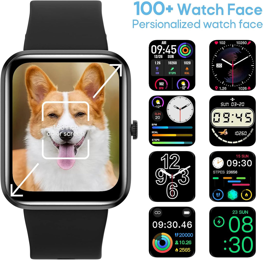 Smartwatch, 1.83 Zoll Touchscreen Armbanduhr mit Bluetooth Anruf, IP67 Wasserdicht Fitness Tracker m