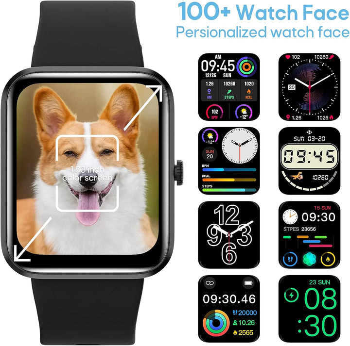 Smartwatch, 1.83 Zoll Touchscreen Armbanduhr mit Bluetooth Anruf, IP67 Wasserdicht Fitness Tracker m