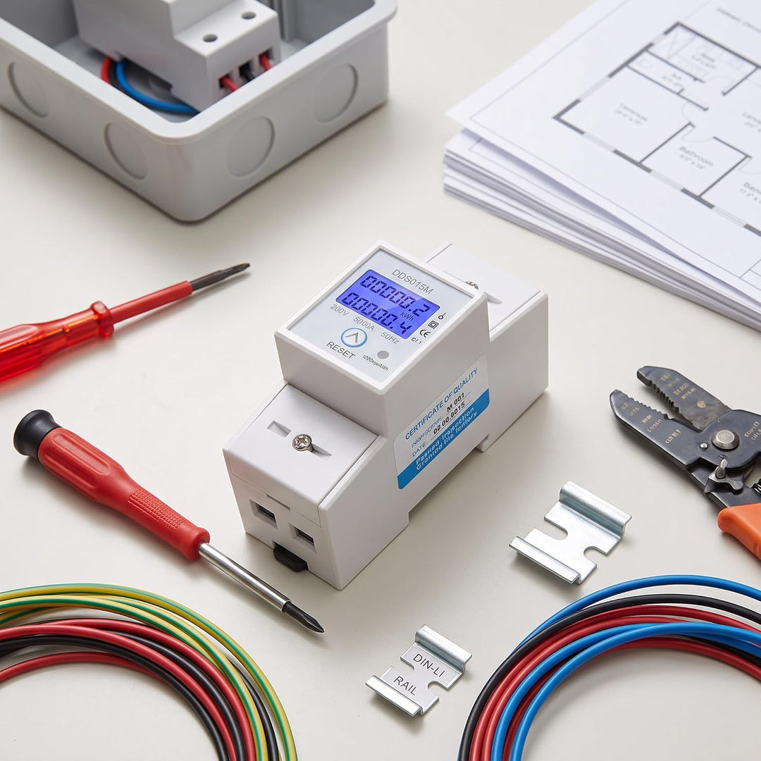 Einphasen-Stromzähler, DDS015M Wattstunden-Energiezähler Digitales DIN-Schienen-KWH-Messgerät, Displ