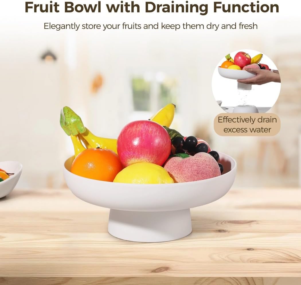 Obstschale mit Abflusslöchern, 10,2" grosser Obstkorb mit abnehmbarem Sockel, weisse Kunststoff-Deko