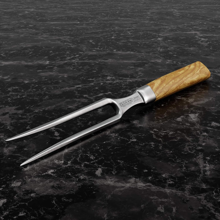 Burgvogel Solingen Fleischgabel 15 cm geschmiedet Olivenholz, Oliva Line, Grillgabel rostfrei, Wurst