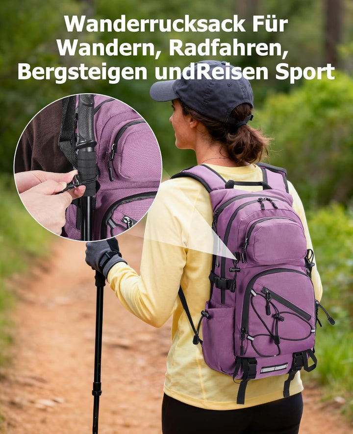 22L Wanderrucksack Herren Damen, Klein Rucksack Leicht Reiserucksack mit Telefonhalter, Trekkingruck