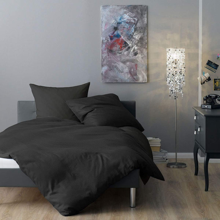 Lorena Mako-Satin Bettwäsche Venedig anthrazit 1 Bettbezug 155 x 220 cm + 1 Kissenbezug 80 x 80 cm 1