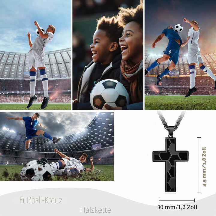 CheersLife Basketball/Fussball-Kreuz-Halskette Für Jungen, Kette Herren,Kommunion Geschenk Junge,Ede