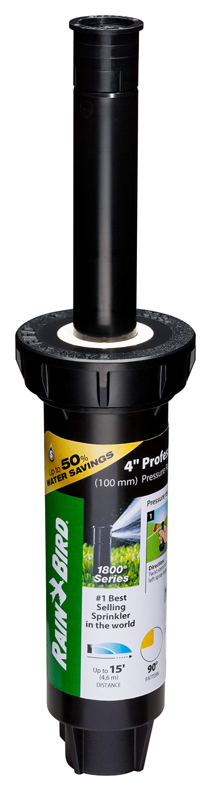 Rain Bird 1804QDSP25 Druckregulierender (PRS) Professioneller Doppelsprüh-Sprinkler, 90° Viertelkrei