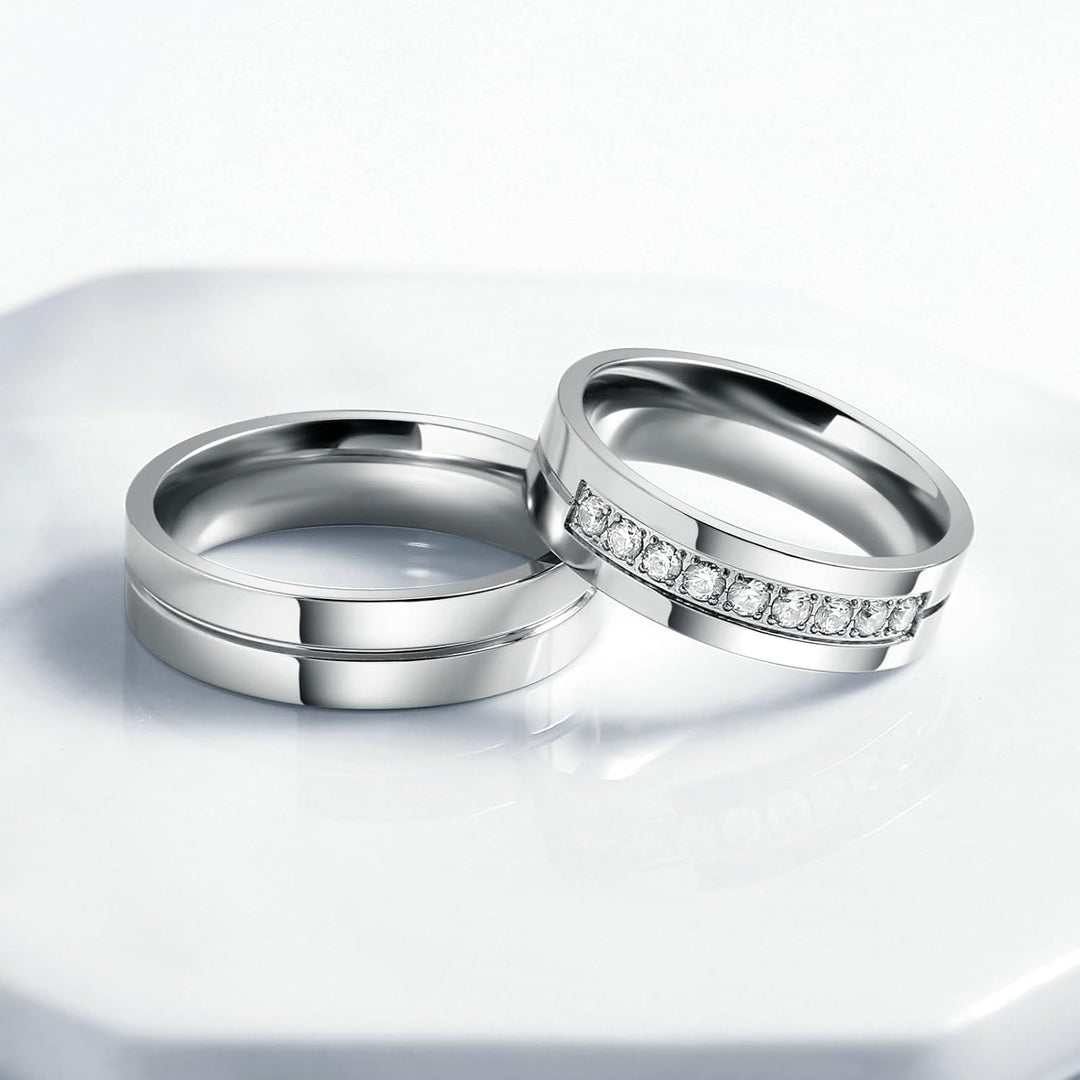 Bishilin Verlobungsringe Paar Ringe Set, Damen Herren Ringe Edelstahl 6MM mit Zirkonia Eheringe Part