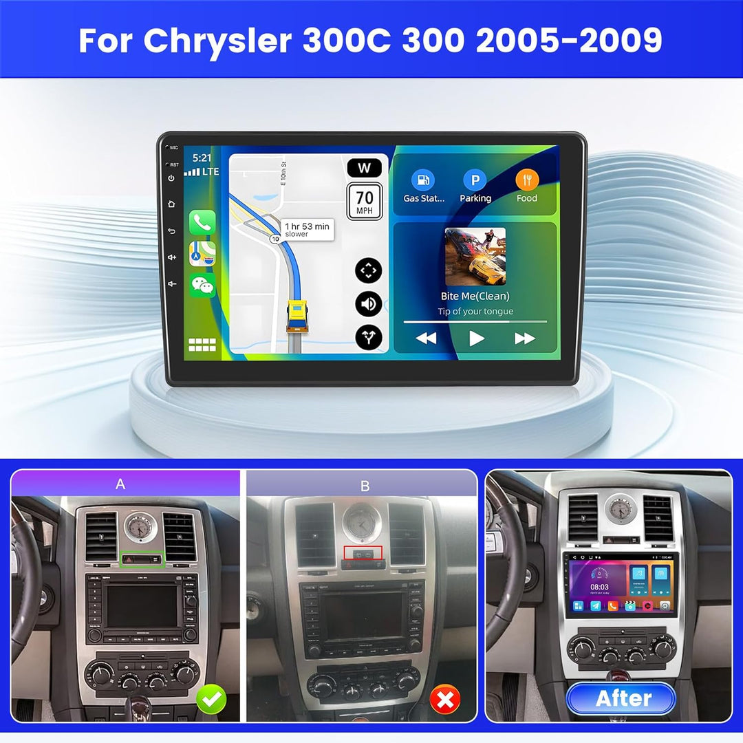 Android 15 Radio für Chrysler 300C 300 2005-2009 2+64G mit Wireless CarPlay Android Auto, 9 Zoll Bil