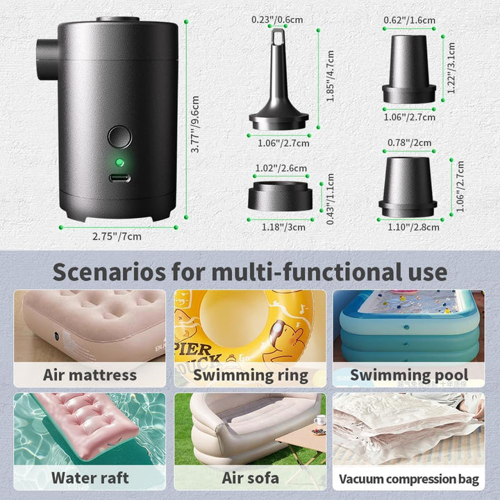 Elektrische Luftpumpe für aufblasbare Gegenstände, 3600 mAh, Luftmatratzenpumpe, wiederaufladbar, tr