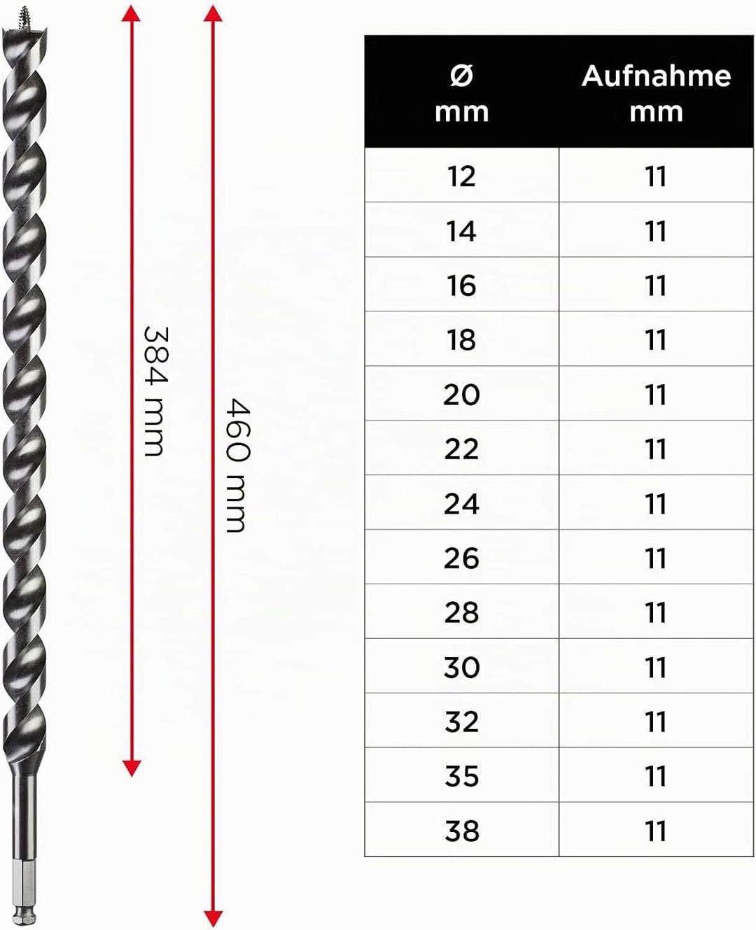 kwb DOUBLE CUT Japan Schlangenbohrer ø 14 mm, 460 mm, PTFE-Antihaftbeschichtung, spezieller Spitzena