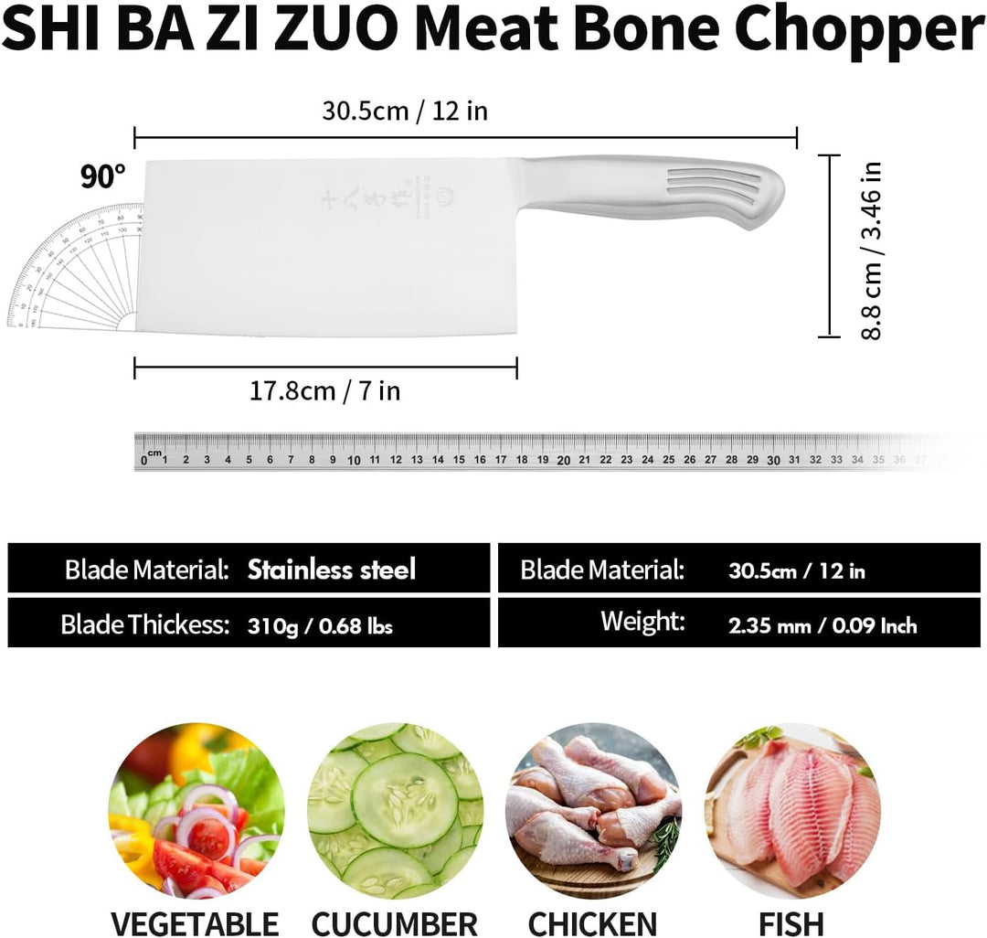 SHI BA ZI ZUO Hackmesser,Professionelles Kochmesser Edelstahl Fleischbeil Messer Ultra-scharfe Kling