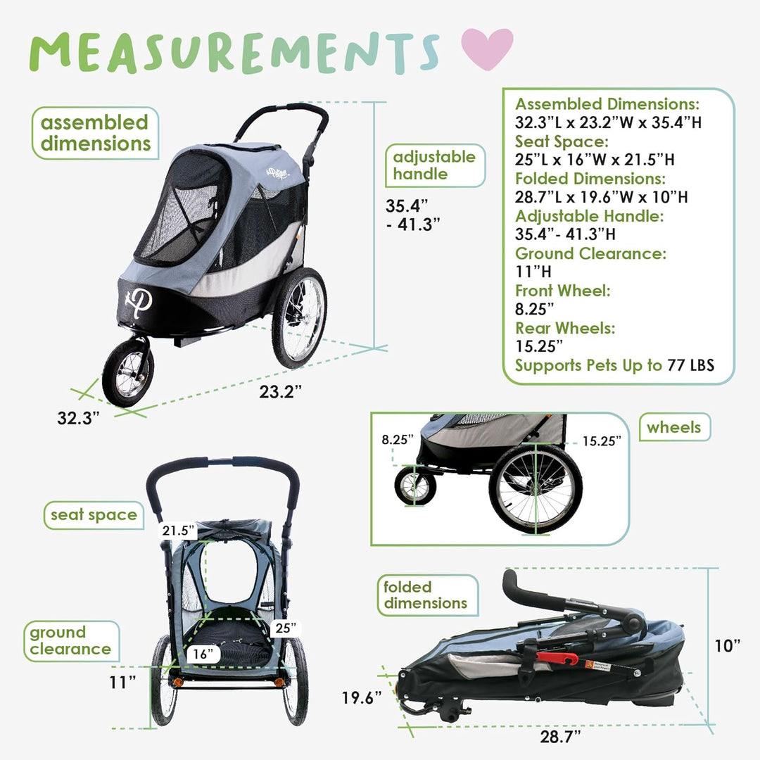 Petique Trailblazer Jogger Hundebuggy Space Gray mit Reifenpumpe, Regenhülle, Fahrrad-Adapter &amp; Sich