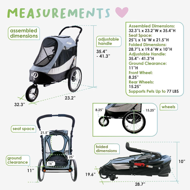Petique Trailblazer Jogger Hundebuggy Space Gray mit Reifenpumpe, Regenhülle, Fahrrad-Adapter &amp; Sich