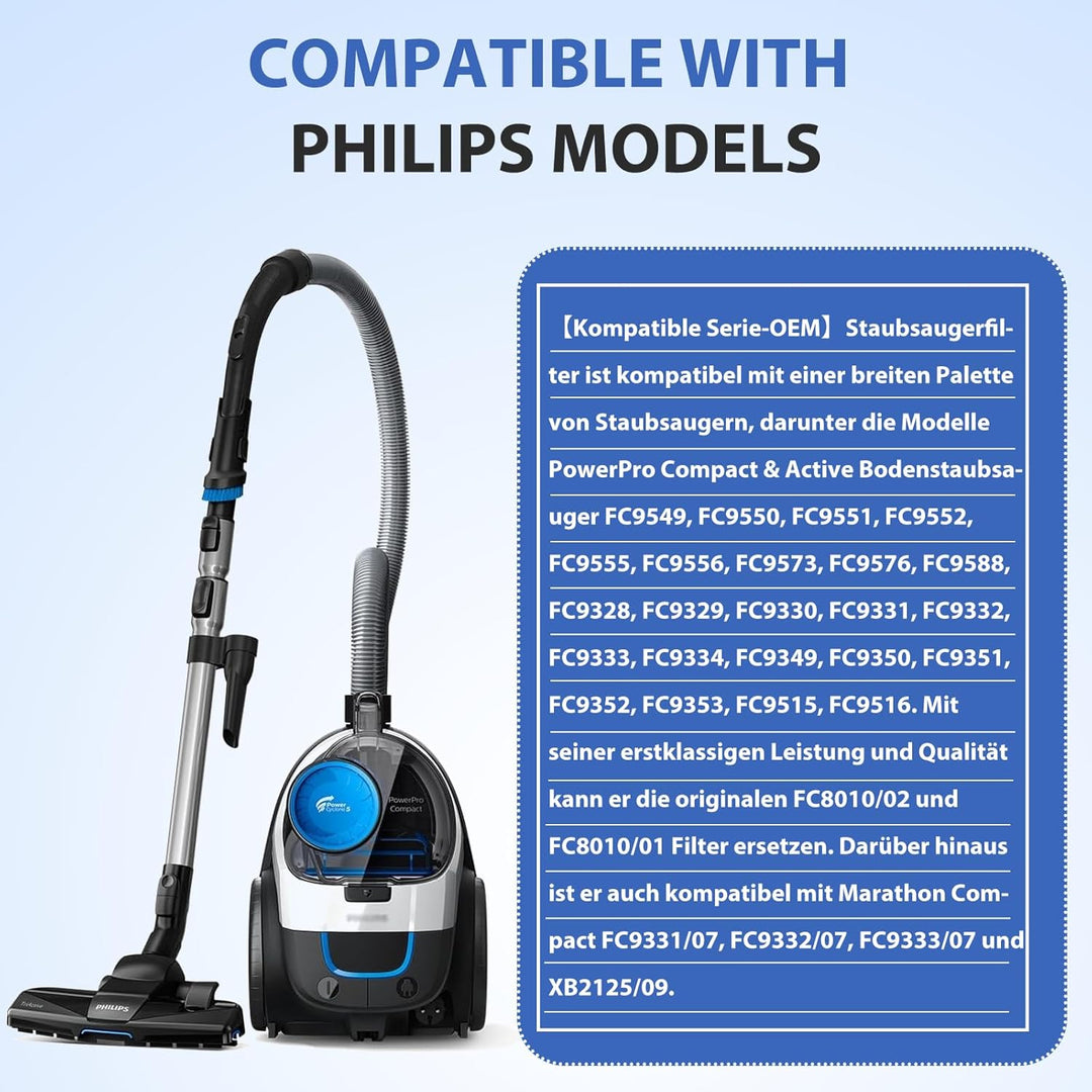 3 Stück FC8010/02 Filter für Philips PowerPro Compact 3000 Series Staubsauger FC9332/09 & FC9331/09